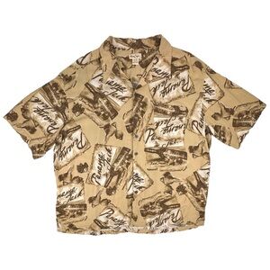 Panama Jack 3XL Aloha Hawaiian Shirt Tan Brown Rum Buried Treasure Ship SeaShell